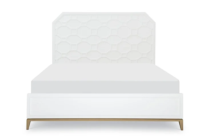 Rachael Ray Home Chelsea Cal King Panel Bed in White with Gold Accents 9781-4107K