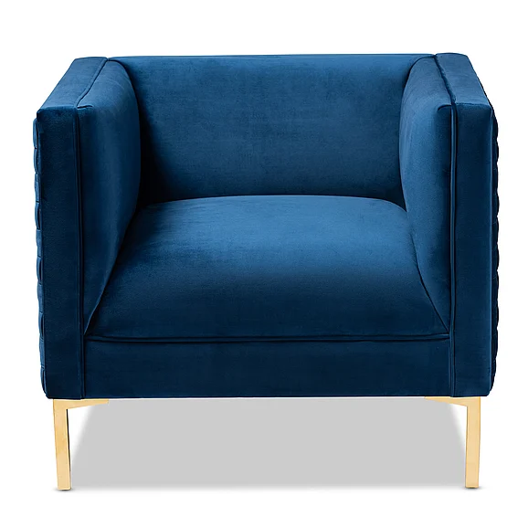 Baxton Studio Seraphin Navy Blue Upholstered Gold Armchair 9794