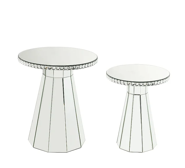 ACME Lotus Accent Table in Mirrored, Faux Ice Cube Crystals 97958