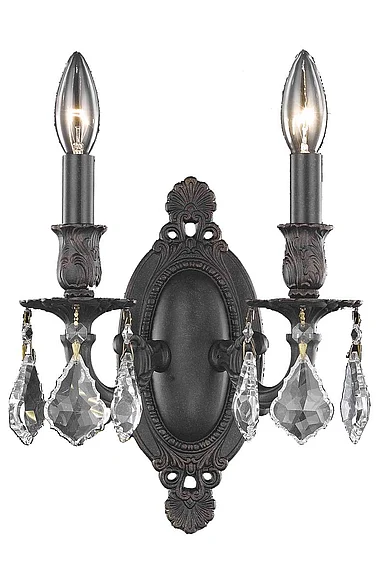 Elegant Rosalia 2 Light Dark Bronze Wall Sconce Clear Royal Cut Crystal 9202W9DB/RC