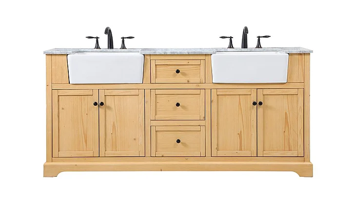 Elegant 72 In. Double Bathroom Vanity in Natural Wood VF60272DNW