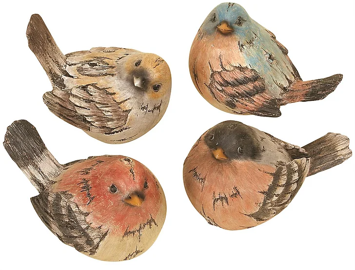 UMA Multi Colored Polystone Bird Decorative Sculpture, Set of 4 8W, 6H | 98259