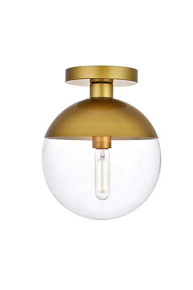 Elegant Eclipse 1 Light Brass Flush Mount with Clear Glass LD6067BR