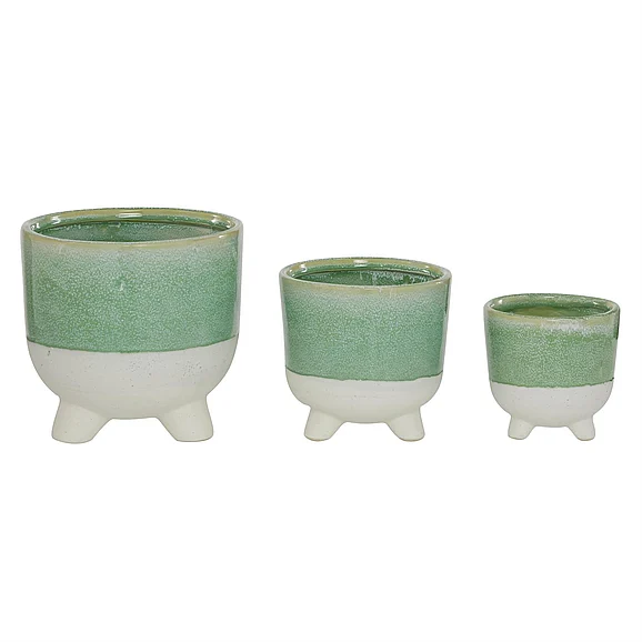 UMA Green Ceramic Indoor Outdoor Planter, (Set of 3) 5, 6, 8H | 98347