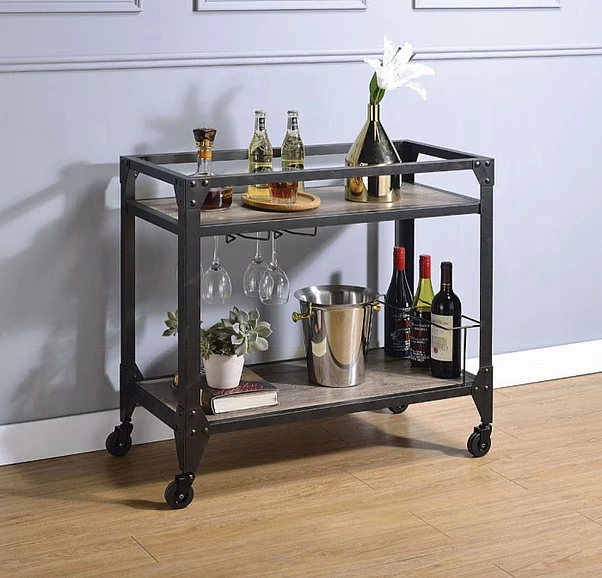ACME Jorgensen Serving Cart in Rustic Oak and Charcoal 98355