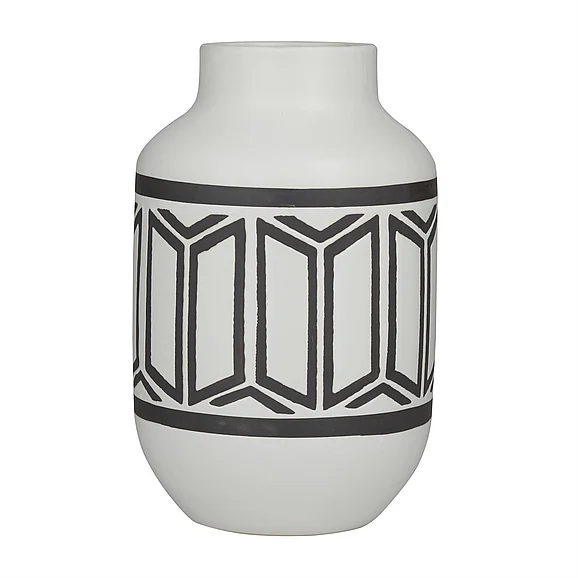 UMA White Porcelain Ceramic Tribal Decorative Vase, 7" x 7" x 12" | 98367 CLOSEOUT