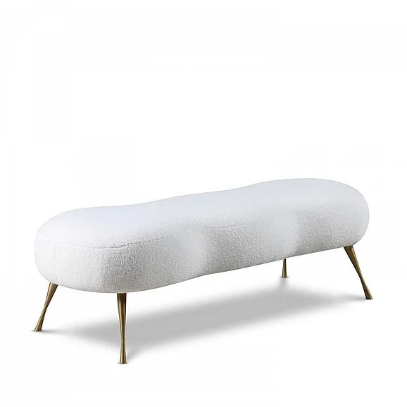 Meridian Nube Faux Sheepskin Fur Bench in White Faux Sheepskin Fur 109Fur