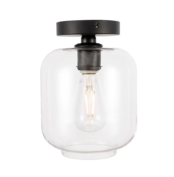 Elegant Collier 1 Light Black and Clear Glass Flush Mount LD2270BK