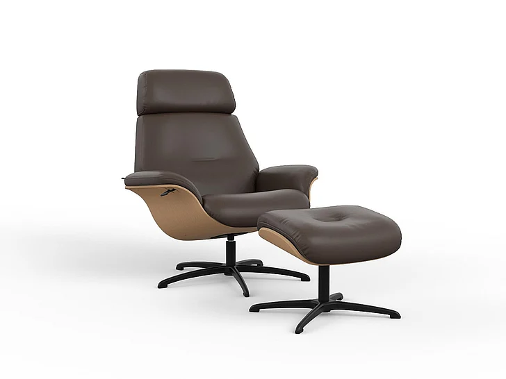 Fjords Falcon Recliner with Footstool - Manual in AL Brown/Natural/Black 984005-14-553 CUSTOM ITEM