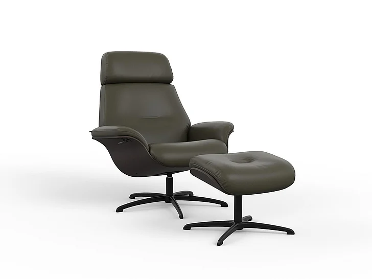 Fjords Falcon Recliner with Footstool - Manual in AL Martini Olive/Charcoal/Black 984005-15-555 CUSTOM ITEM