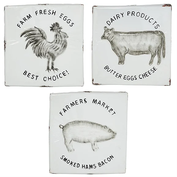 UMA Set of 3 White Metal Farmhouse Sign Wall Decor, 12 x 12 | 98448 CLOSEOUT