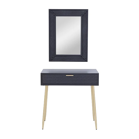 UMA Black Wood Single Drawer Console Table with Mirror, Set of 2 31, 31H | 98585 CLOSEOUT