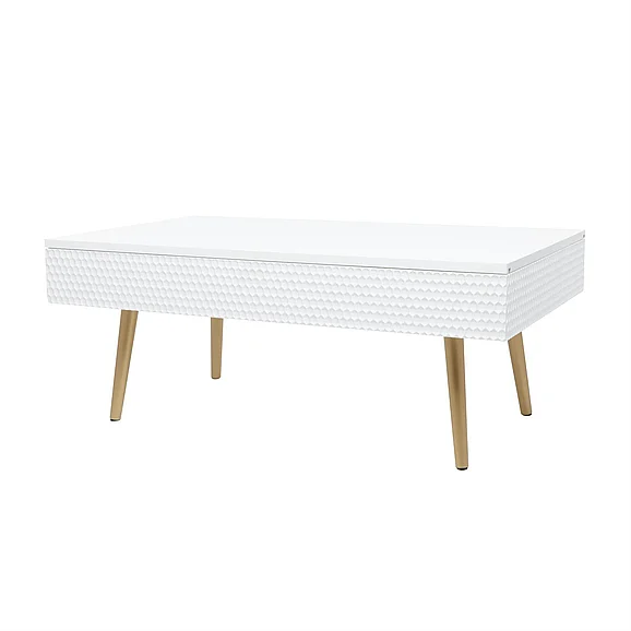 UMA White Wood Coffee Table with Storage and Gold Legs, 47" x 28" x 19" | 98587 CLOSEOUT