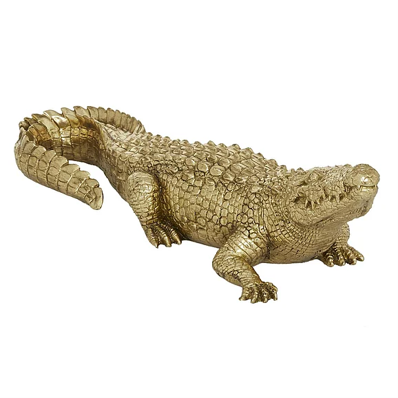 UMA Gold Polystone Crocodile Decorative Sculpture, 16" x 5" x 4" | 98677