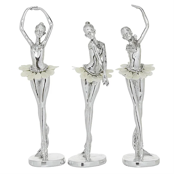 UMA Silver Polystone Dancer Decorative Sculpture with Capiz Inlay, (Set of 3) 12, 12, 11H | 98685
