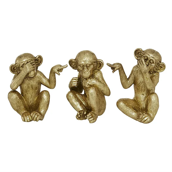 UMA Gold Polystone Monkey See No Evil Decorative Sculpture, Set of 3 6, 6, 6H | 98686
