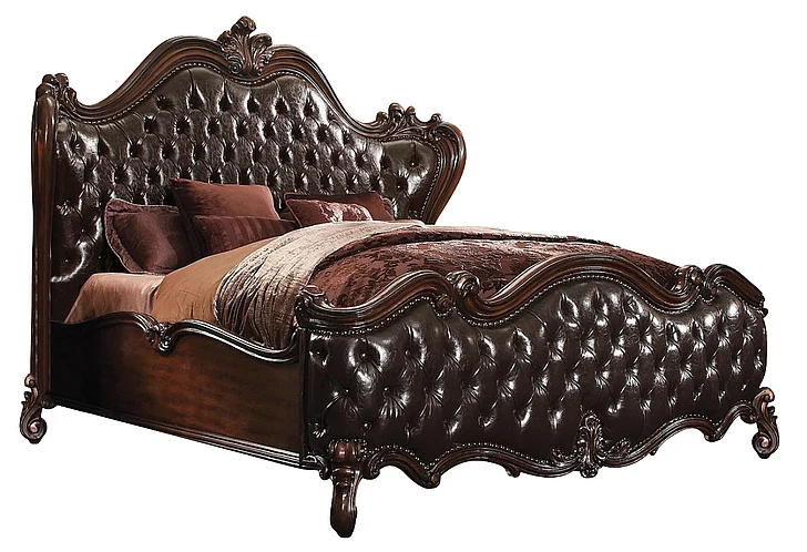 Acme Versailles Queen Bed in D.Brown PU/Cherry Oak 21120Q