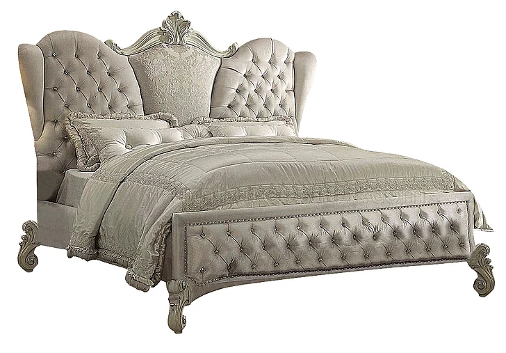 Acme Versailles King Bed in Ivory Velvet/Bone White 21127EK
