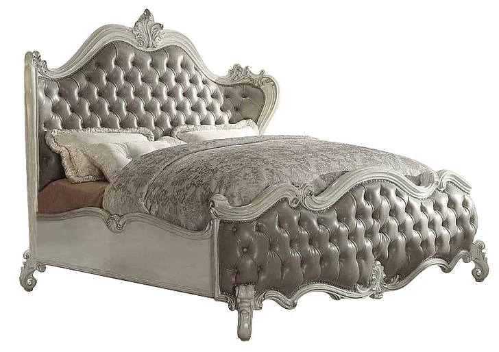 Acme Versailles King Bed in Vintage Gray PU/Bone White 21147EK