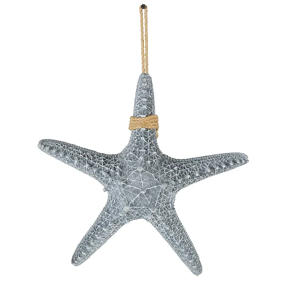 UMA Gray Polystone Starfish Home Wall Decor with Hanging Rope, 14" x 4" x 14" | 98857