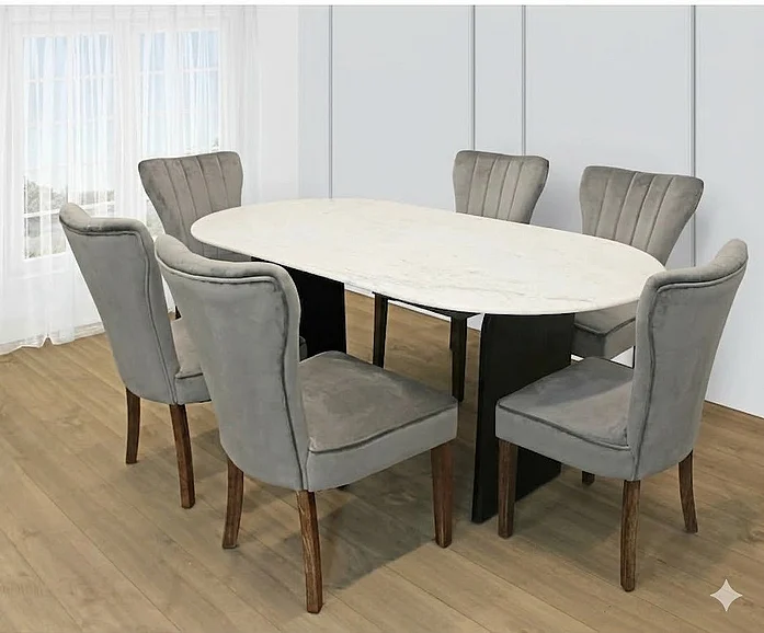 Moti Furniture Terra 72 Inch 7pc Oval Dining Set in White and Black
