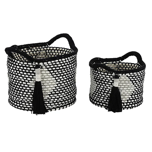 UMA Black Polyester Handmade Storage Basket, Set of 2 11, 9H | 98894 CLOSEOUT