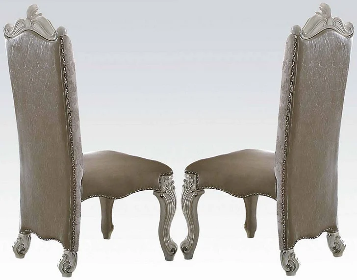 Acme Versailles Side Chair in Vintage Gray PU/Fabric & Bone White (Set of 2) 61132