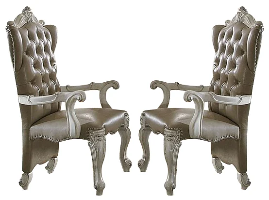 Acme Versailles Arm Chair in Vintage Gray PU & Bone White (Set of 2) 61133