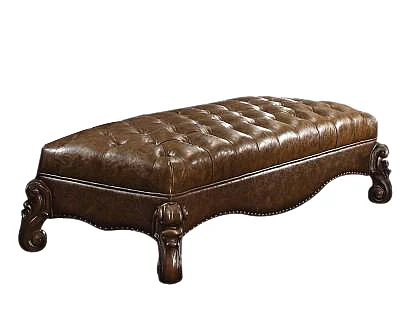Acme Versailles Bench in L.Brown PU & Cherry Oak 96539