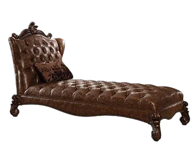Acme Versailles Chaise w/1 Pillow in L.Brown PU & Cherry Oak 96544