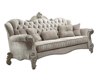 Acme Versailles Sofa w/ 5 Pillows in Ivory Velvet & Bone White 52105