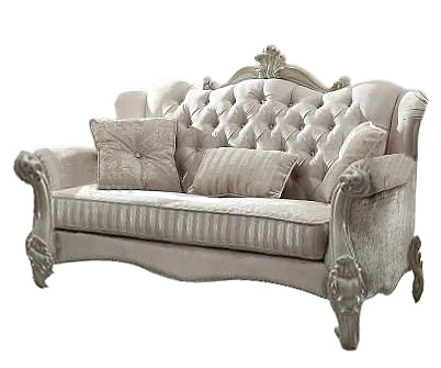 Acme Versailles Loveseat w/ 3 Pillows in Ivory Velvet & Bone White 52106