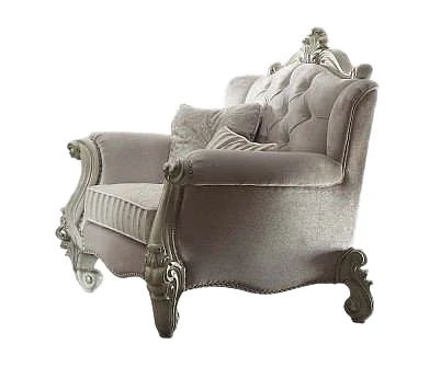 Acme Versailles Chair w/ 2 Pillows in Ivory Velvet & Bone White 52107