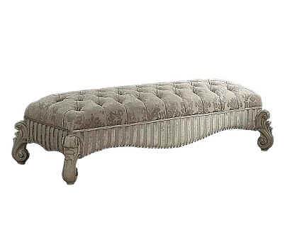 Acme Versailles Bench in Ivory Fabric & Bone White 96540
