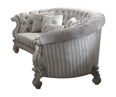 Acme Versailles Sofa w/ 5 Pillows Ivory Velvet & Bone White 52085