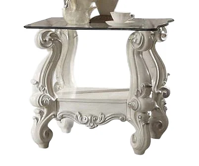 Acme Versailles Glass Top End Table Bone White 82104