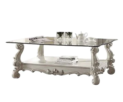 Acme Versailles Glass Top Coffee Table Bone White 82103