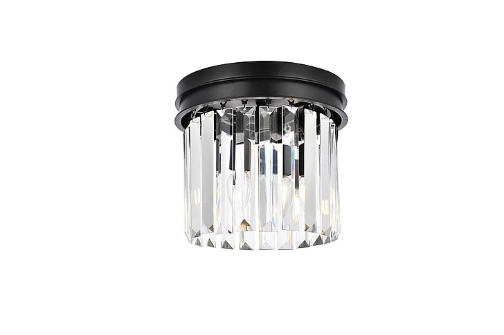 Elegant Sydney 3 Light Matte Black Flush Mount Clear Royal Cut Crystal 1238F12MB/RC