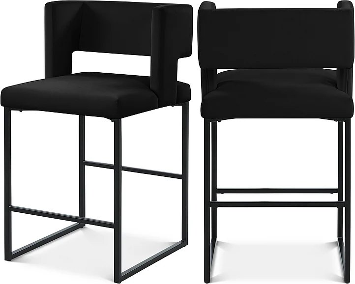 Meridian Caleb Velvet Counter Stool in Black Velvet 970Black-C