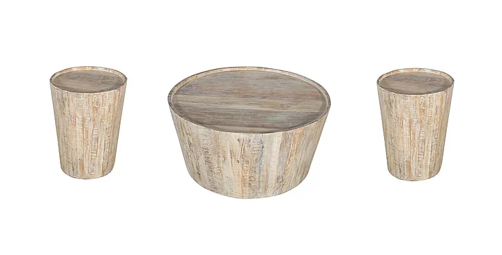 Moti Furniture Jenna 3pc Drum Coffee Table Set in Natural