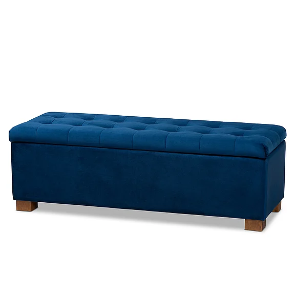 Baxton Studio RoaNoke Navy Blue Upholstered Grid-Tufted Storage Ottoman Bench 9929
