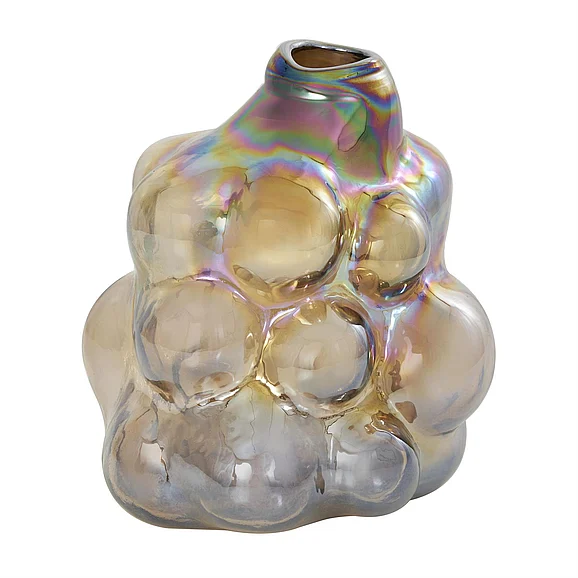 UMA Brown Glass Handmade Abstract Iridescent Bubble Decorative Vase, 7" x 7" x 8" | 99617