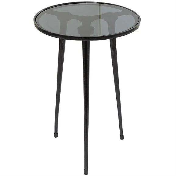 UMA Black Aluminum Metal Tripod Legs Accent Table with Shaded Glass Top, 15" x 15" x 22" | 99726 CLOSEOUT