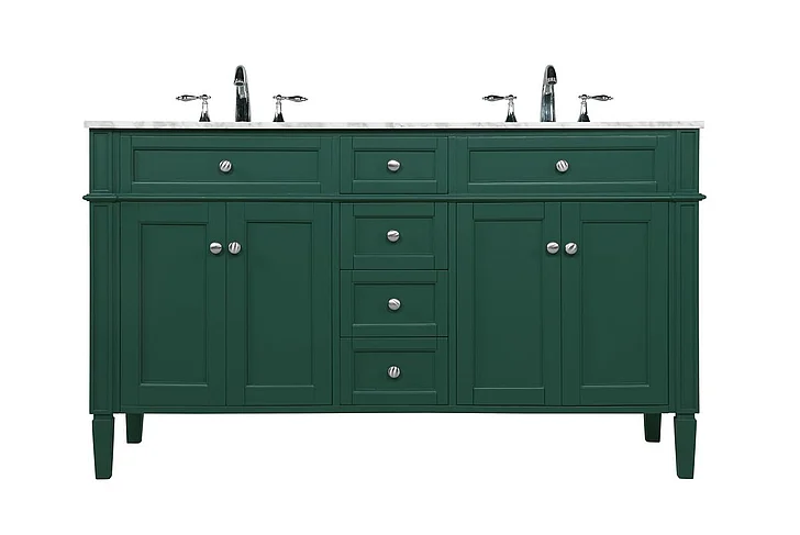 Elegant 60 In. Double Bathroom Vanity in Green VF12560DGN