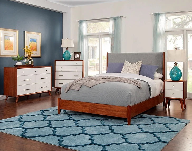 Alpine Furniture Flynn 4-Piece Panel Bedroom Set in Acorn/Grey