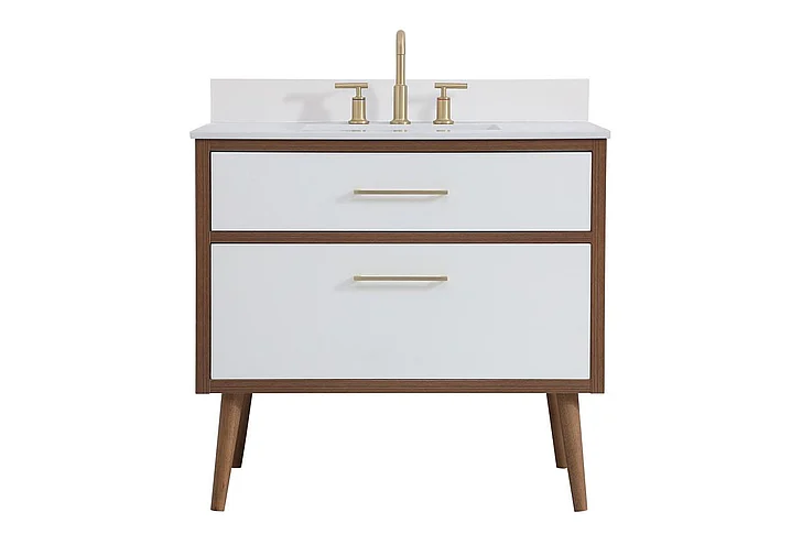 Elegant 36 In. Bathroom Vanity in White with Backsplash VF41036WH-BS CLOSEOUT