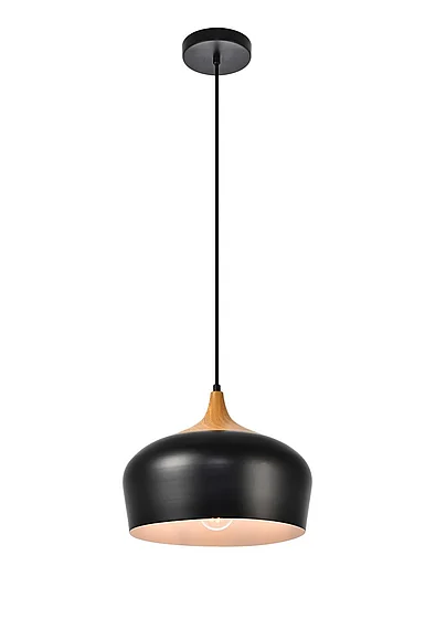 Elegant Nora Collection Pendant D11.5In H9In LT:1 Black and Natural Wood Finish LDPD2005