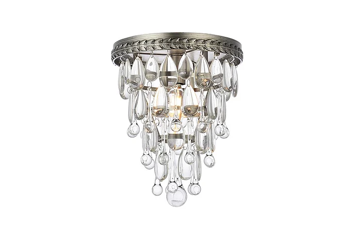 Elegant Nordic 1 Light Antique Silver Flush Mount Clear Royal Cut Crystal 1219F9AS/RC