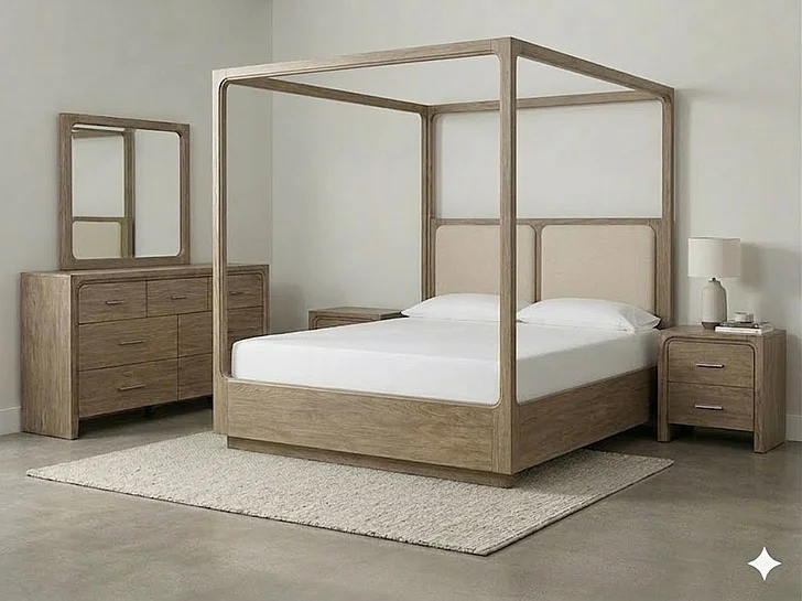 Magnussen Westbourne 2pc Upholstered Poster Bedroom Set in Dark Umber