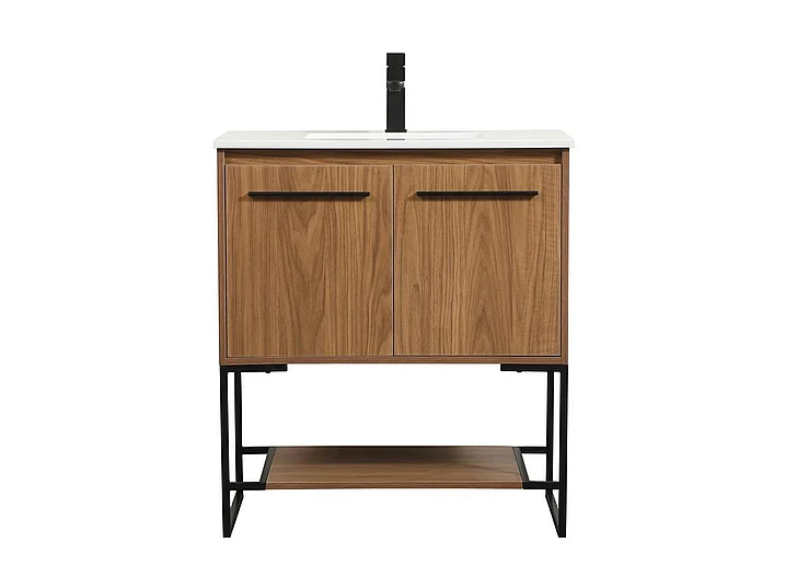 Elegant 30 In. Single Bathroom Vanity in Walnut Brown VF42530WB